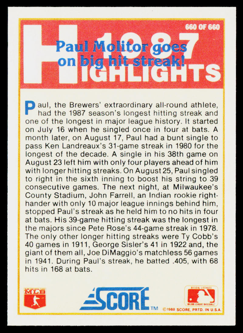 Paul Molitor 1988 Score #660 Milwaukee Brewers