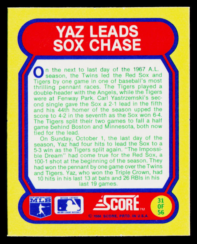 1988 Score Magic Motion: Great Moments in Baseball #31 Boston Red Sox