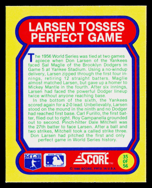 1988 Score Magic Motion: Great Moments in Baseball #35 New York Yankees