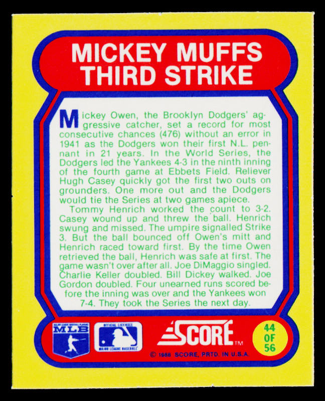 1988 Score Magic Motion: Great Moments in Baseball #44 Brooklyn Dodgers