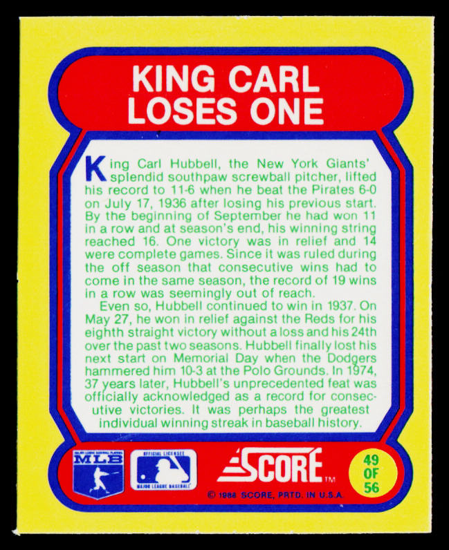 1988 Score Magic Motion: Great Moments in Baseball #49 New York Giants