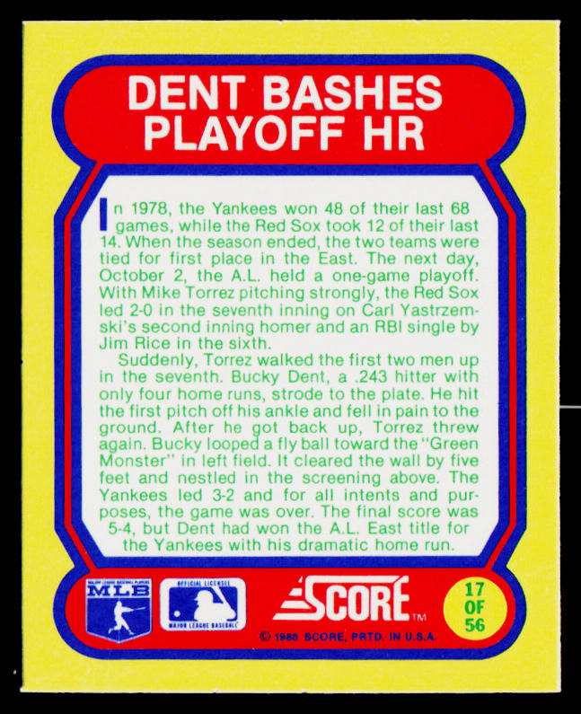 1988 Score Magic Motion: Great Moments in Baseball #17 New York Yankees