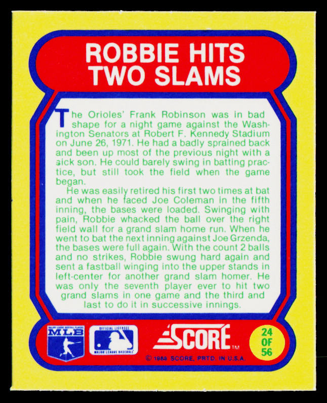 1988 Score Magic Motion: Great Moments in Baseball #24 Baltimore Orioles