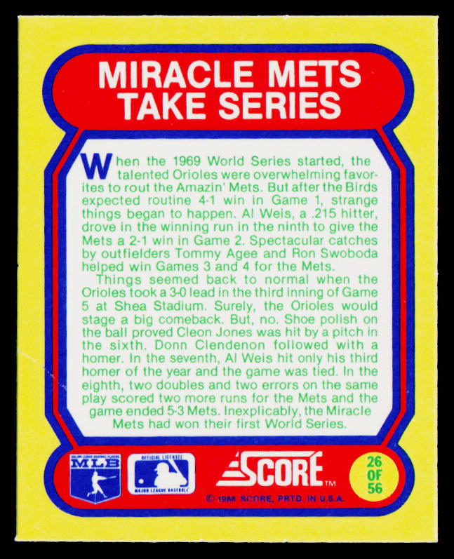 1988 Score Magic Motion: Great Moments in Baseball #26 New York Mets