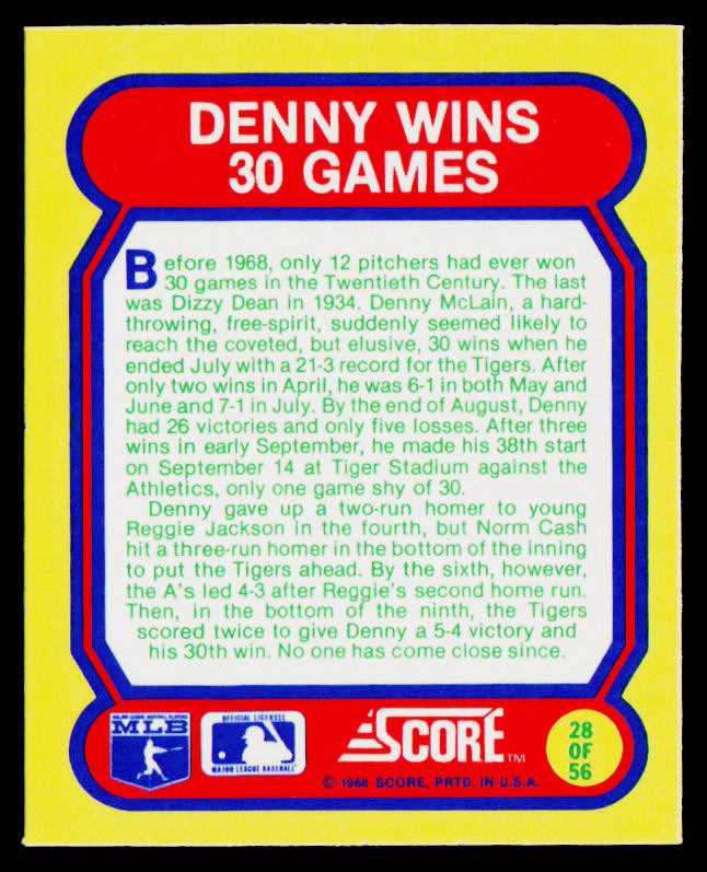 1988 Score Magic Motion: Great Moments in Baseball #28 Detroit Tigers