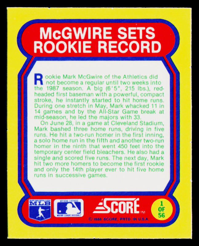 1988 Score Magic Motion: Great Moments in Baseball #1 Oakland Athletics