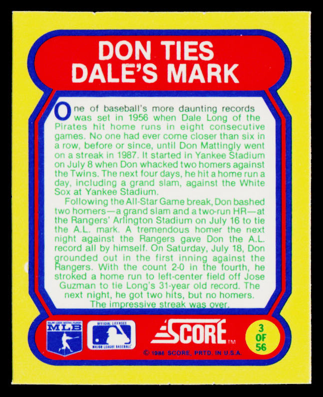 1988 Score Magic Motion: Great Moments in Baseball #3 New York Yankees