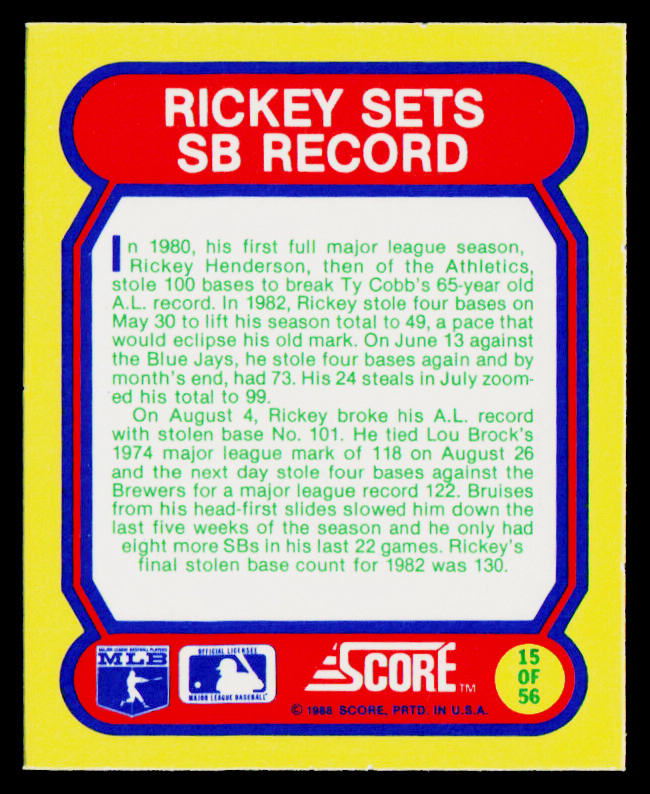 1988 Score Magic Motion: Great Moments in Baseball #15 Oakland Athletics