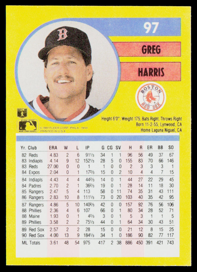 Greg Harris 1991 Fleer #97 Boston Red Sox