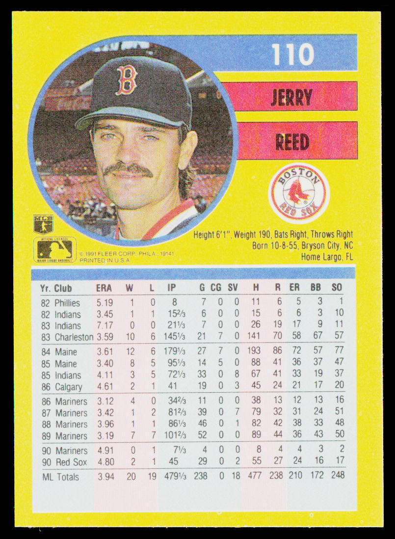 Jerry Reed 1991 Fleer #110b Boston Red Sox