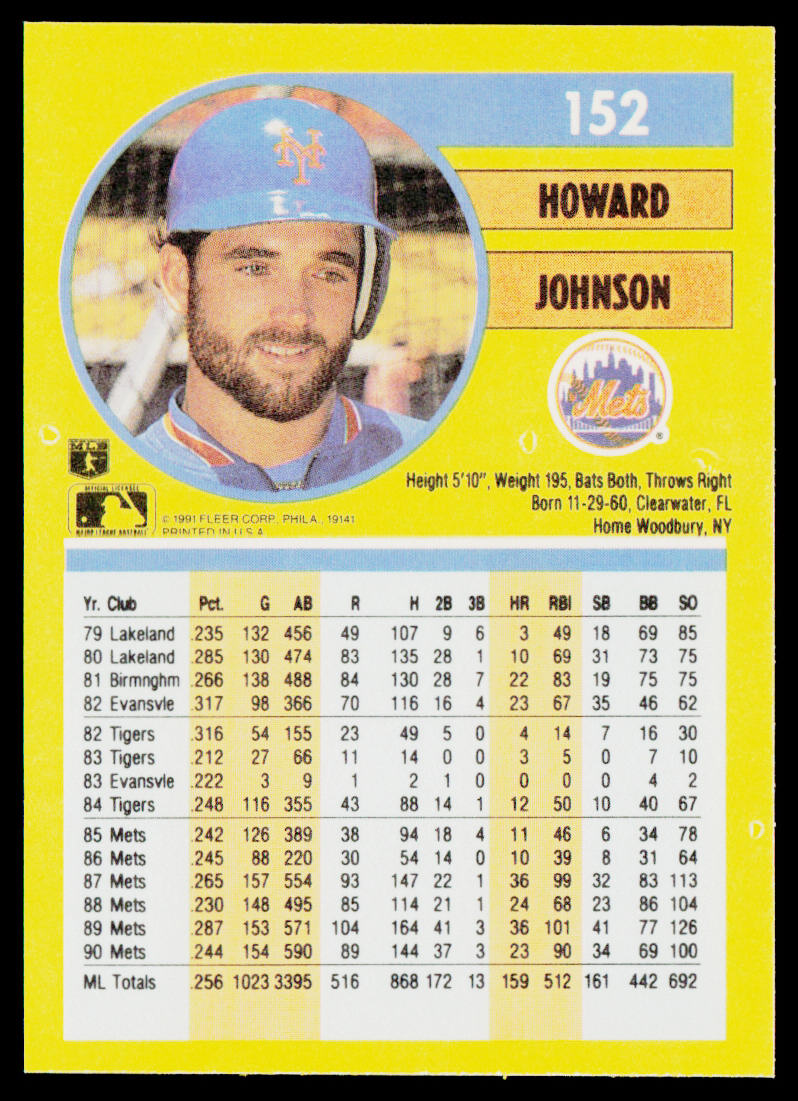 Howard Johnson 1991 Fleer #152 New York Mets