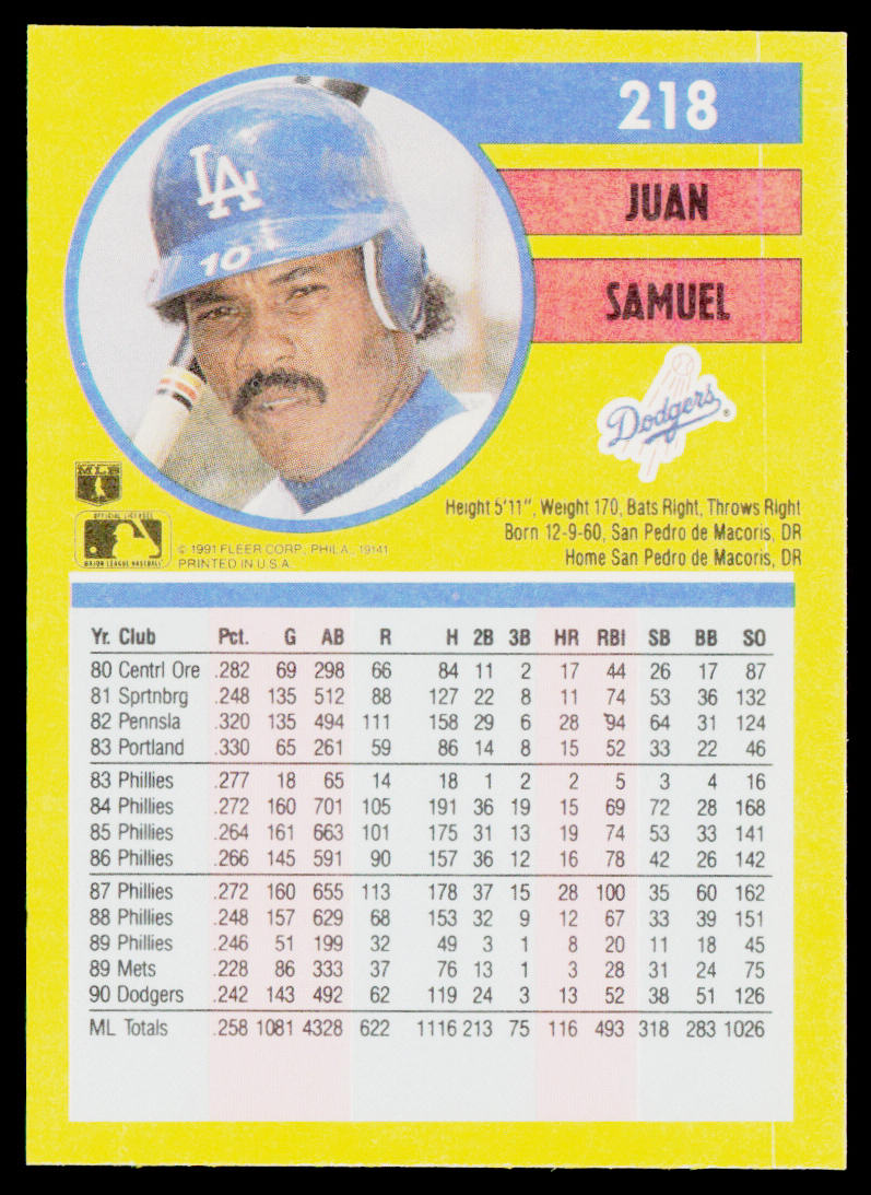 Juan Samuel 1991 Fleer #218 Los Angeles Dodgers