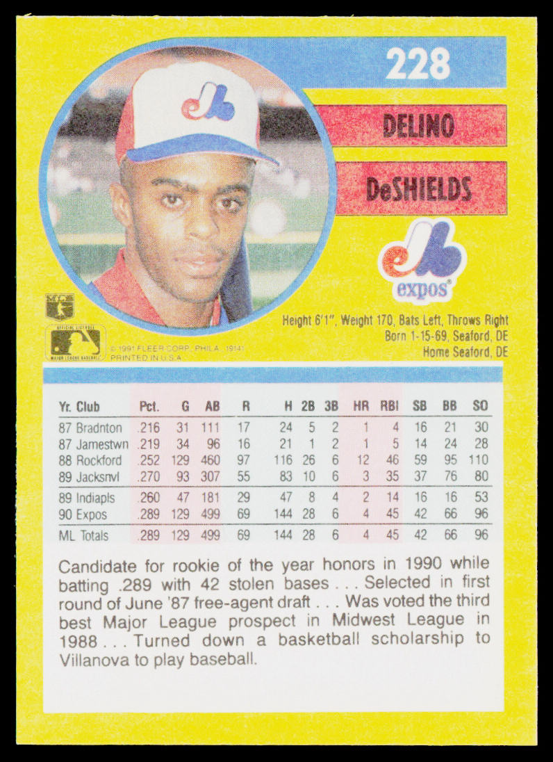 Delino DeShields 1991 Fleer #228b Montreal Expos