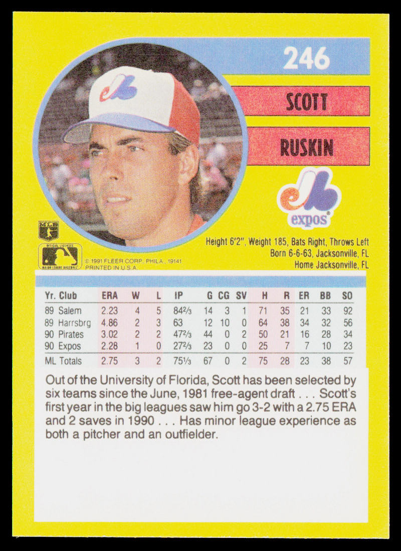 Scott Ruskin 1991 Fleer #246b Montreal Expos