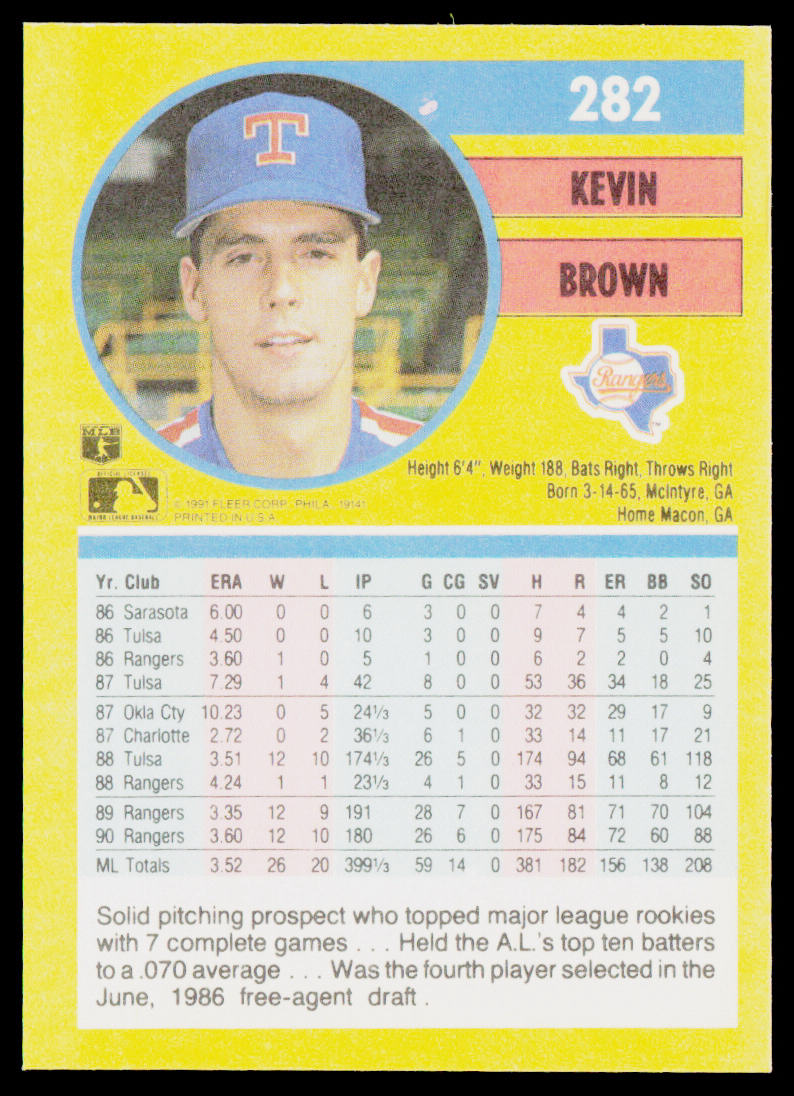 Kevin Brown 1991 Fleer #282 Texas Rangers