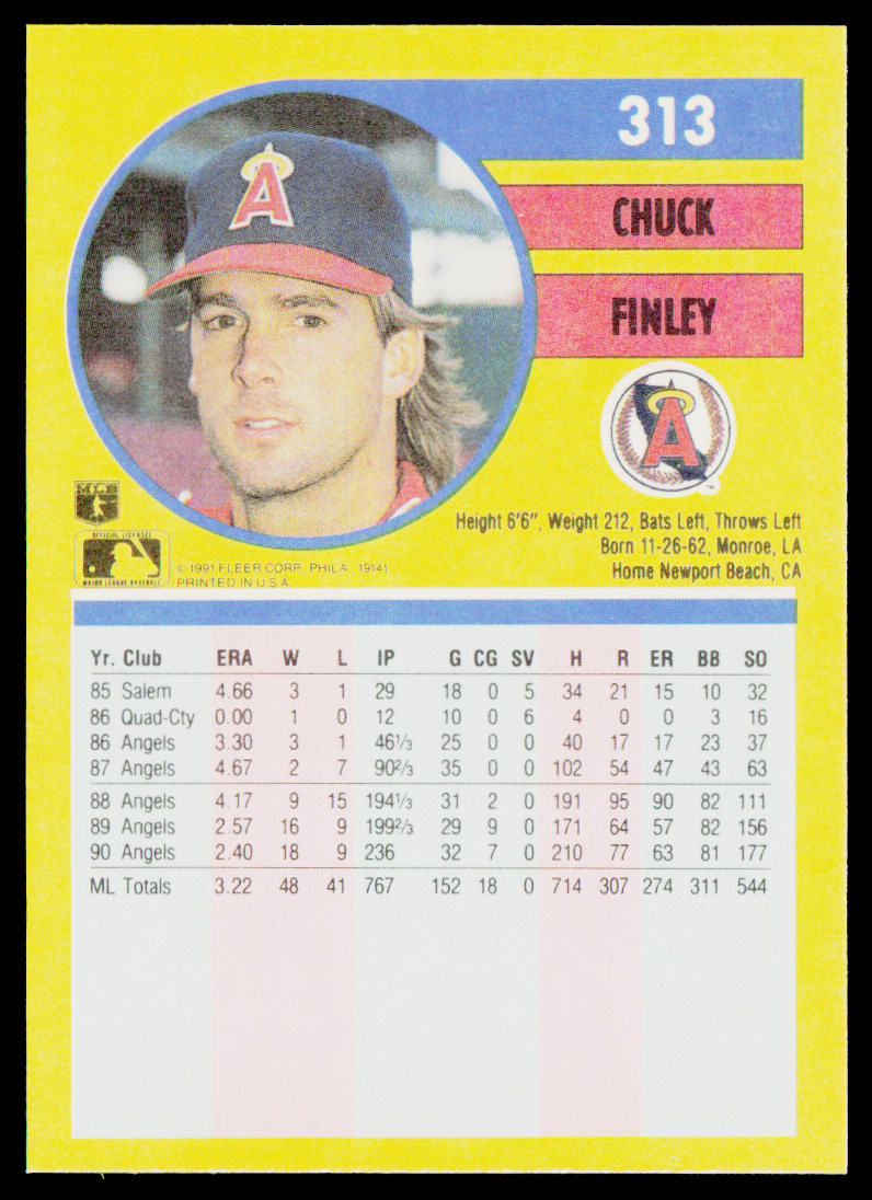 Chuck Finley 1991 Fleer #313b California Angels