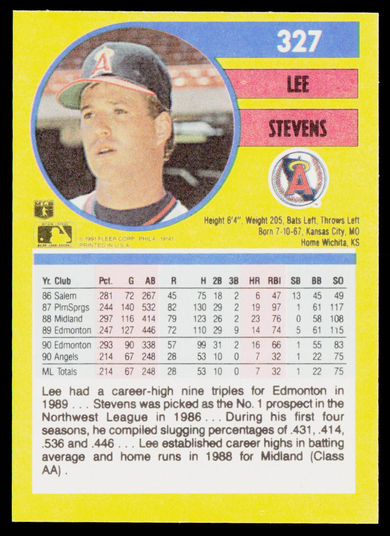 Lee Stevens 1991 Fleer #327b California Angels