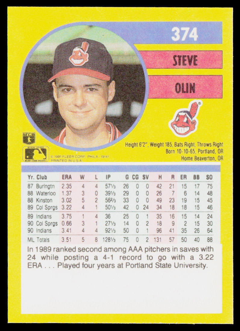Steve Olin 1991 Fleer #374 Cleveland Indians