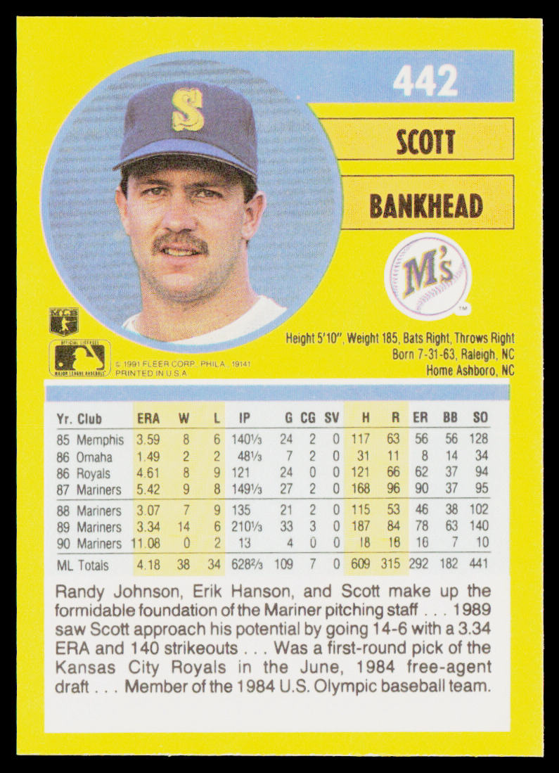 Scott Bankhead 1991 Fleer #442 Seattle Mariners