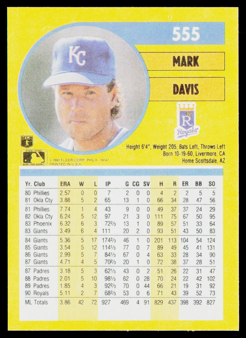 Mark Davis 1991 Fleer #555 Kansas City Royals