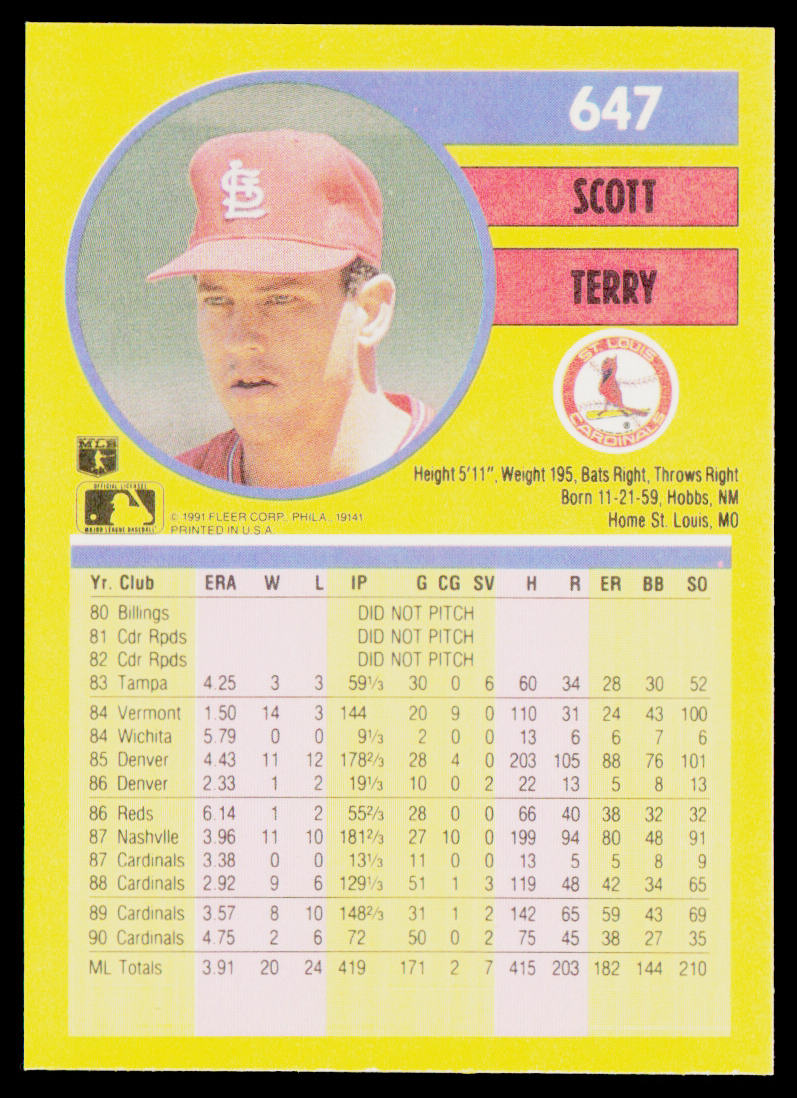 Scott Terry 1991 Fleer #647b St. Louis Cardinals