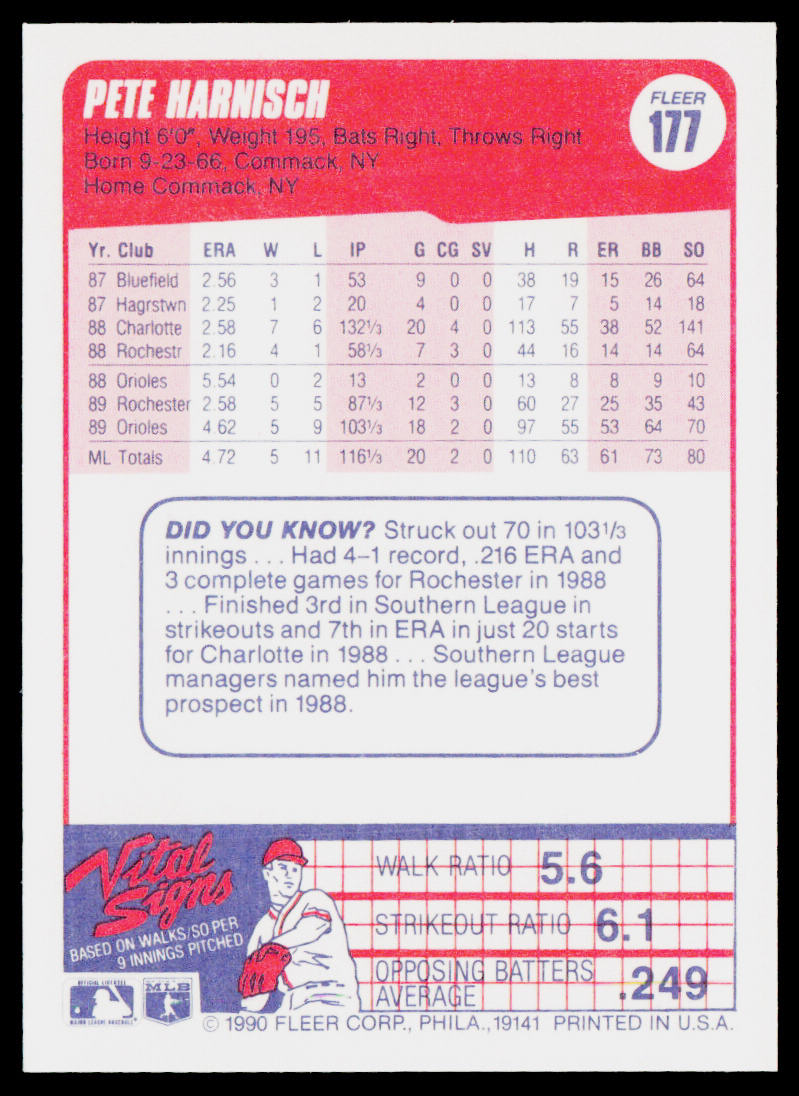 Pete Harnisch 1990 Fleer #177 Baltimore Orioles