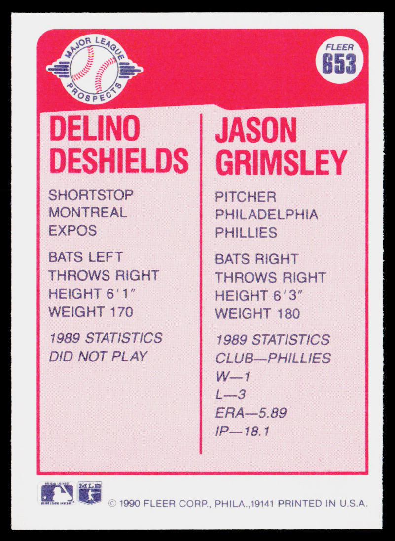 Delino DeShields / Jason Grimsley MLP, RC 1990 Fleer #653 RC