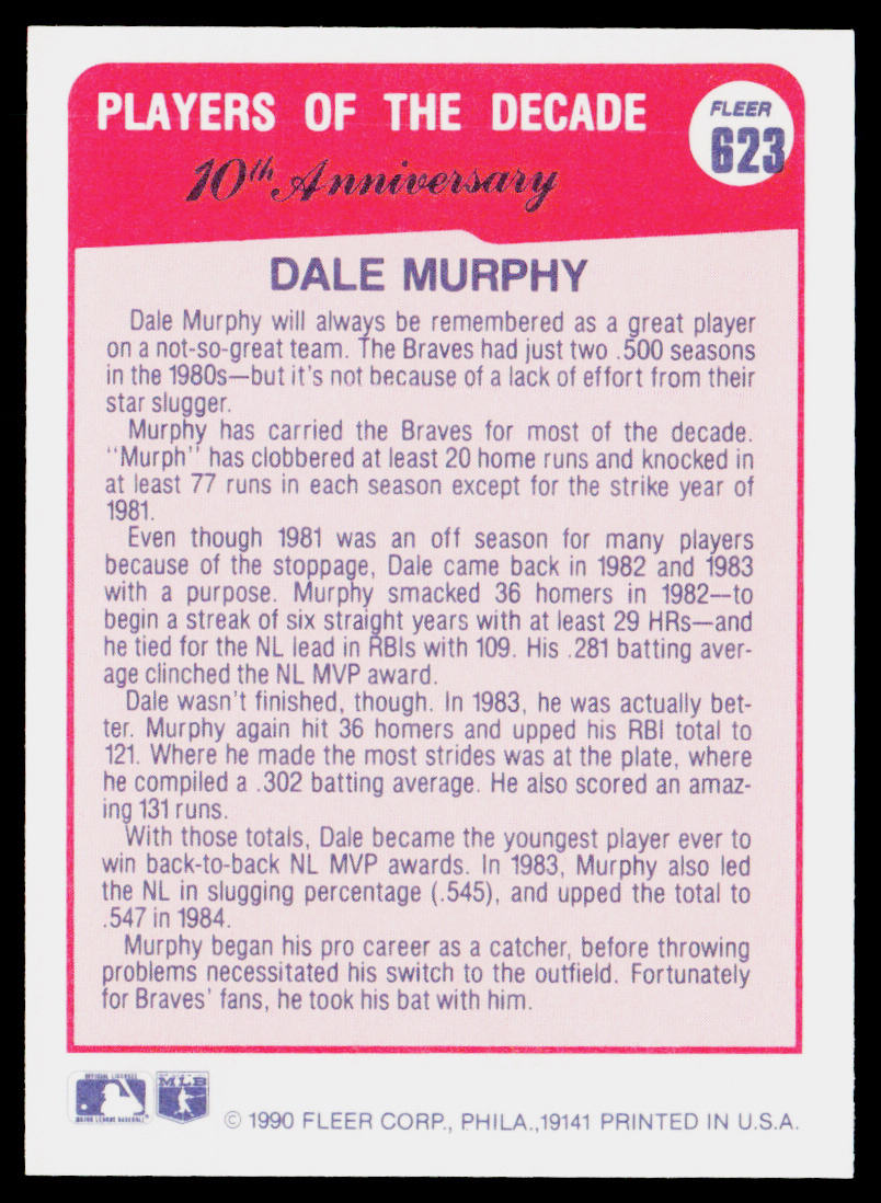 Dale Murphy 1990 Fleer #623b Atlanta Braves