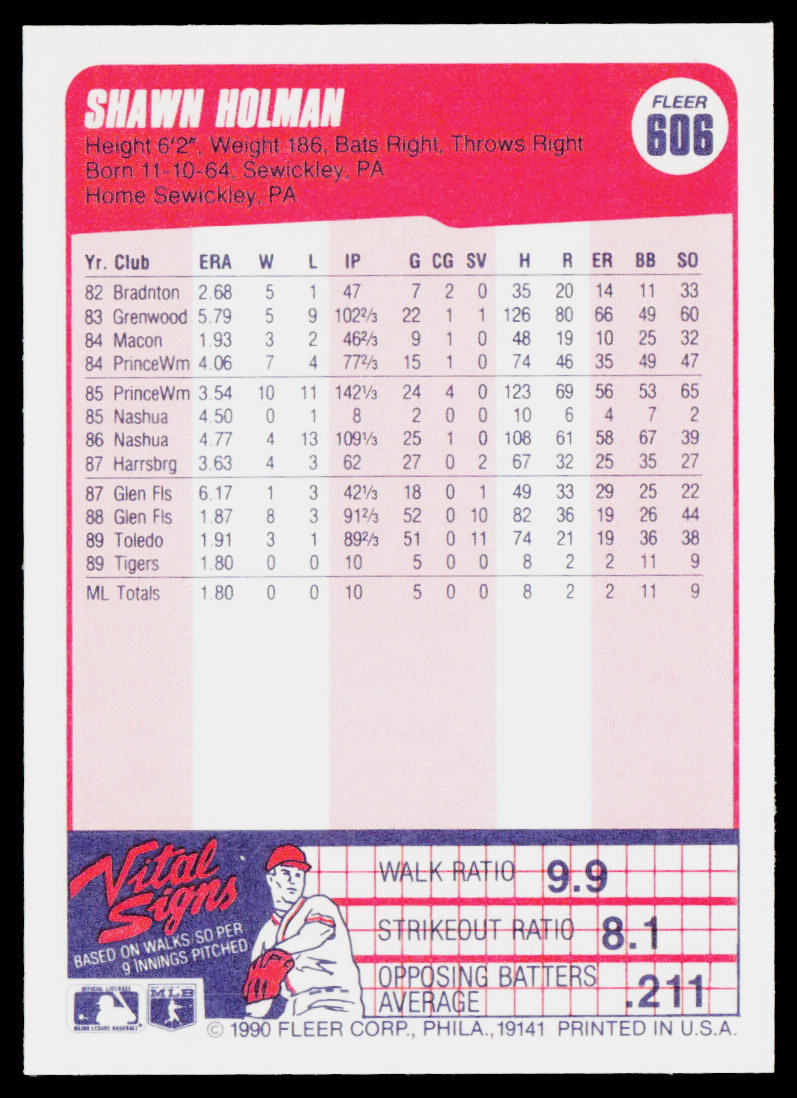 Shawn Holman 1990 Fleer #606b RC Detroit Tigers