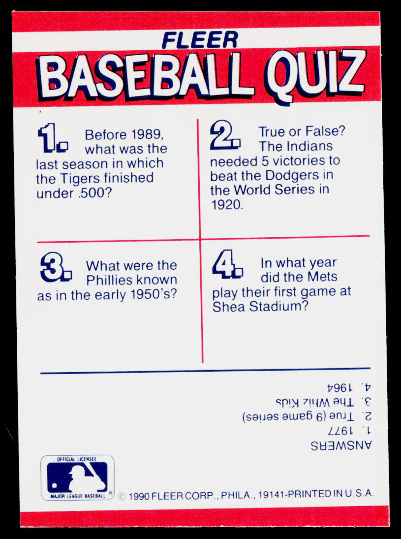 Indians / Tigers / Royals / Brewers 1990 Fleer Action Series Team Stickers #NNO