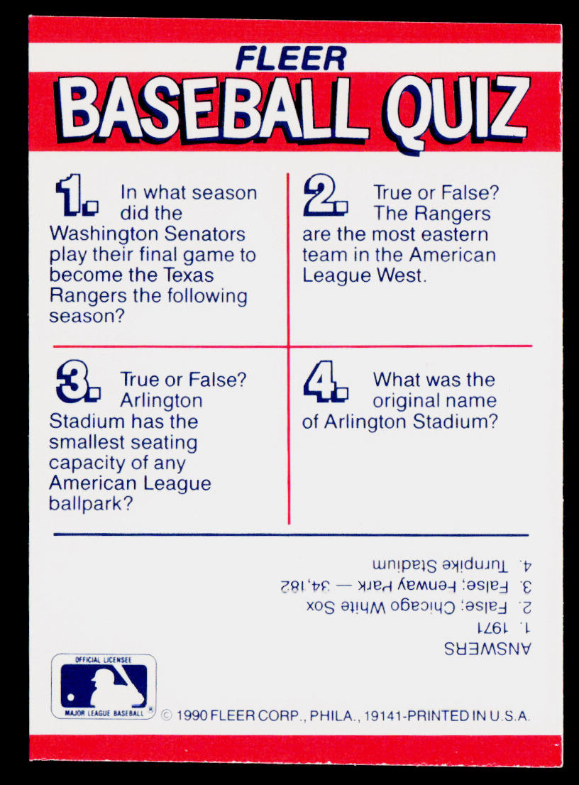 Texas Rangers 1990 Fleer Action Series Team Stickers #NNO Texas Rangers