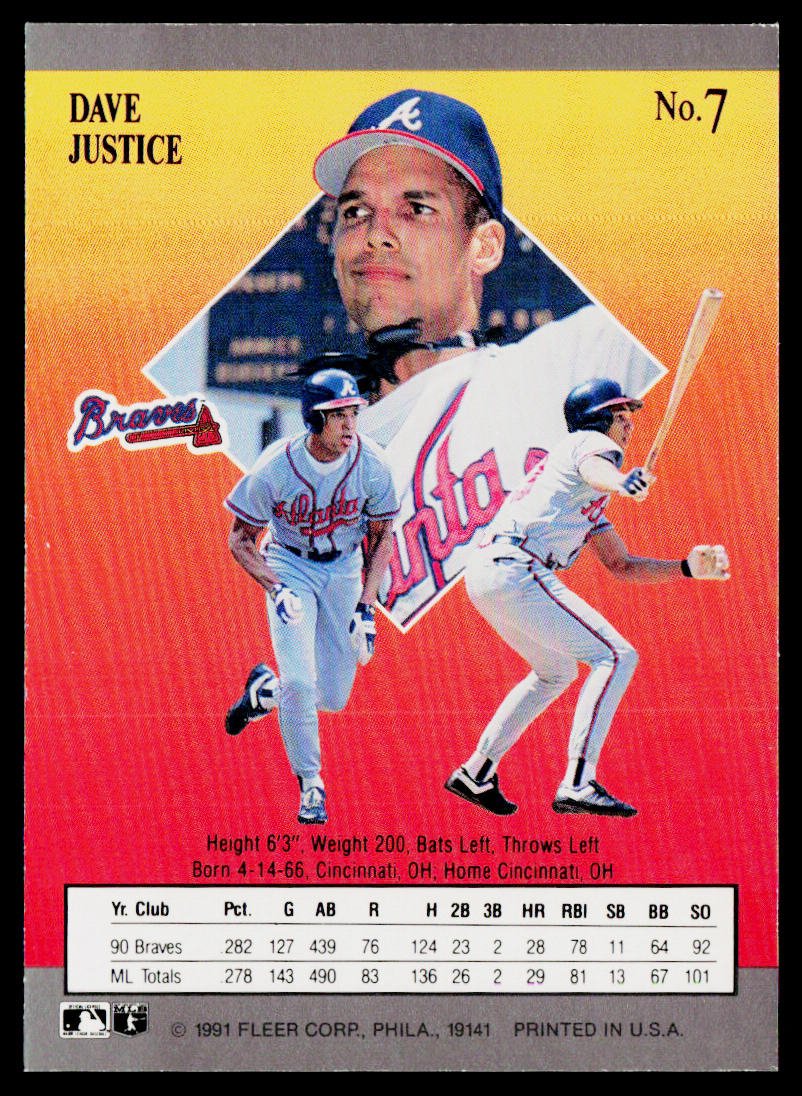 Dave Justice 1991 Ultra #7 Atlanta Braves