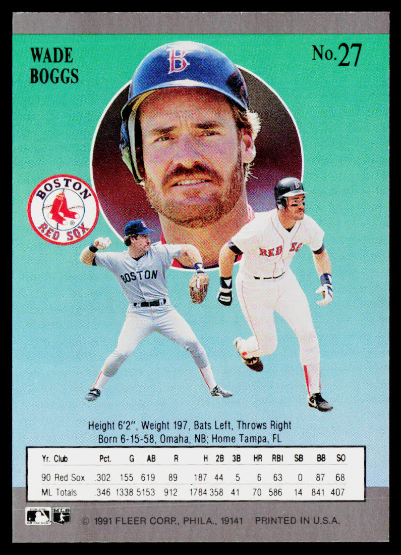 Wade Boggs 1991 Ultra #27 Boston Red Sox