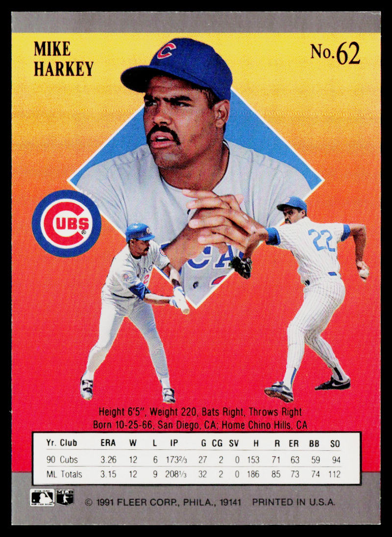 Mike Harkey 1991 Ultra #62 Chicago Cubs