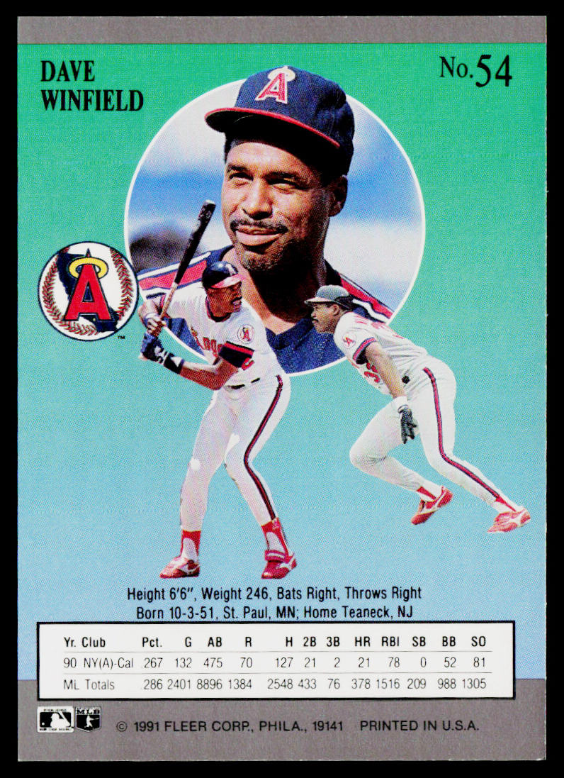 Dave Winfield 1991 Ultra #54 California Angels