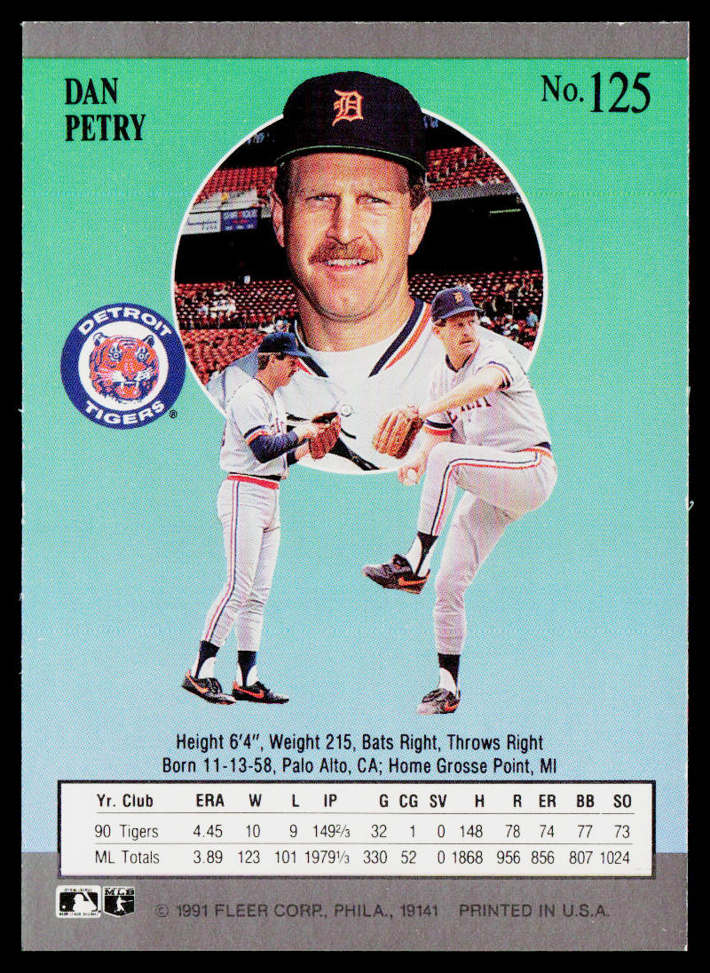 Dan Petry 1991 Ultra #125 Detroit Tigers