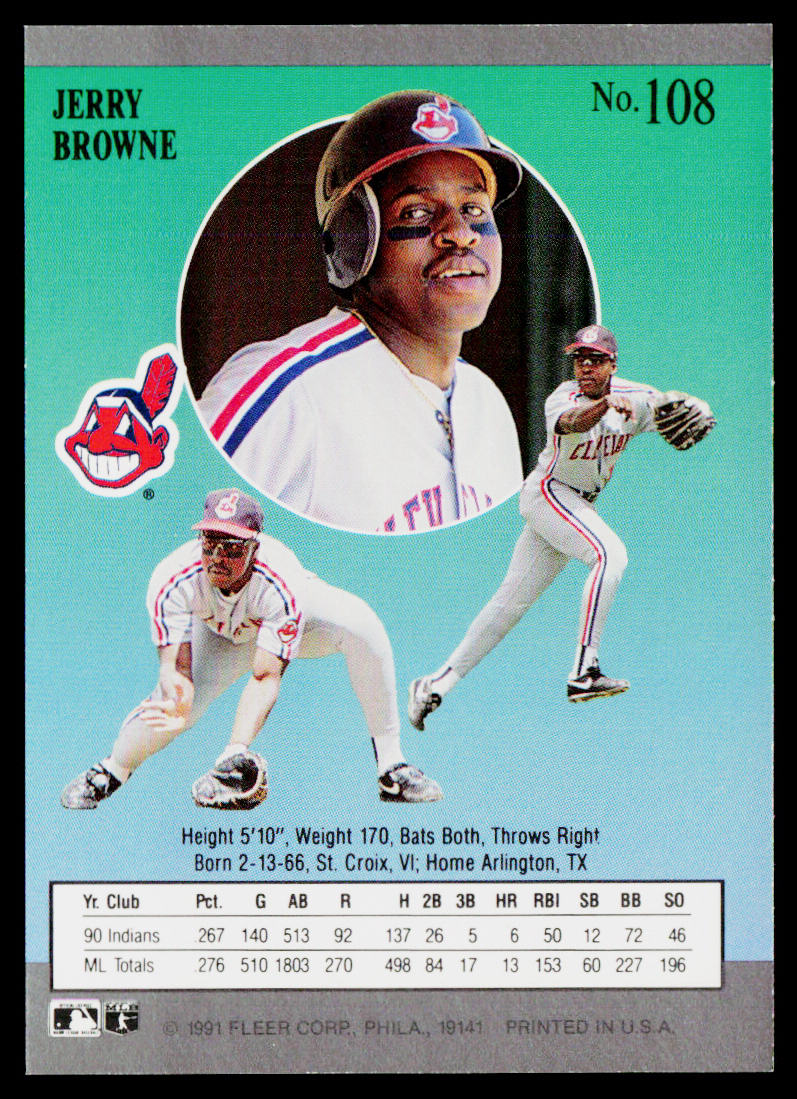 Jerry Browne 1991 Ultra #108 Cleveland Indians