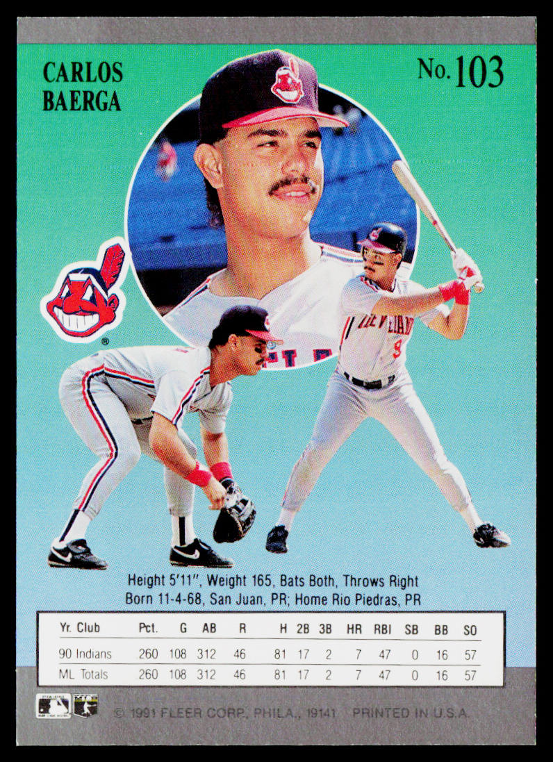 Carlos Baerga 1991 Ultra #103b Cleveland Indians
