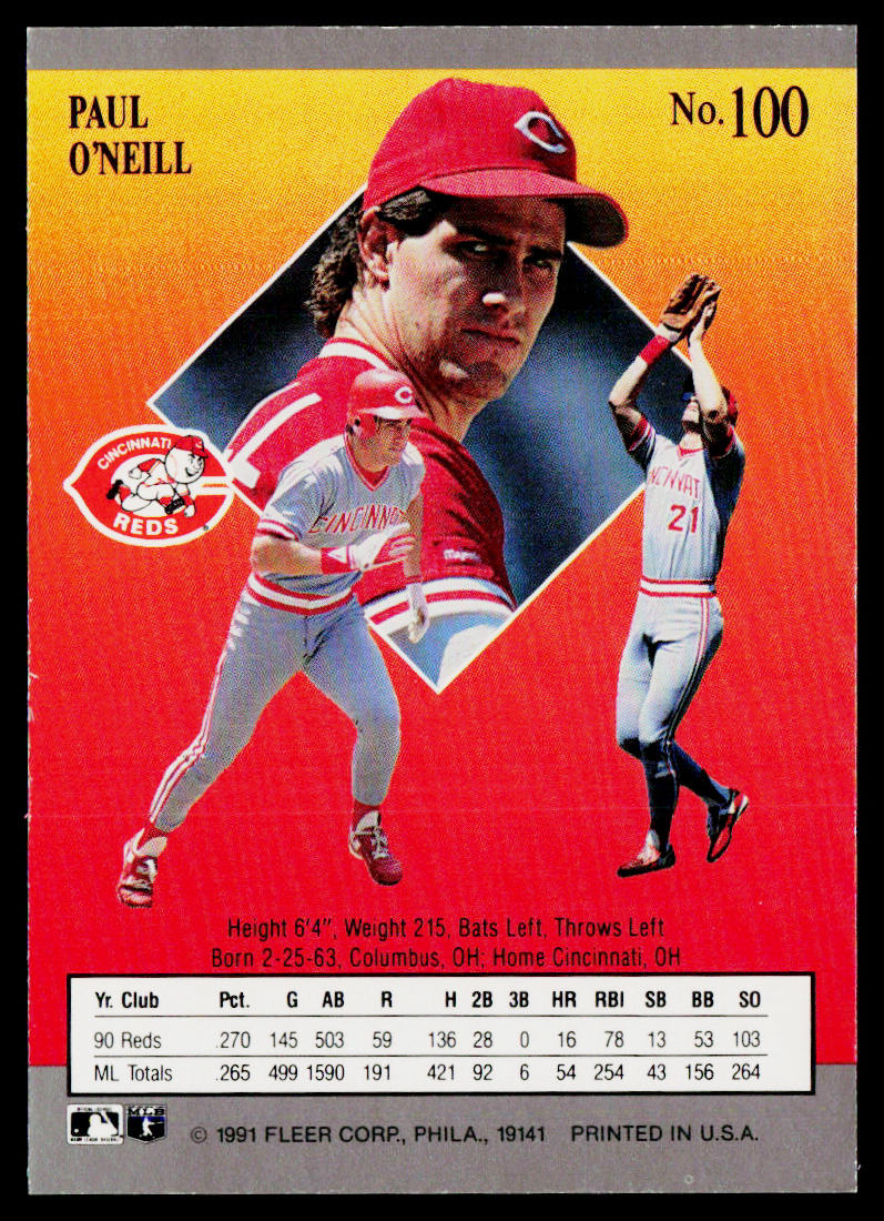 Paul O'Neill 1991 Ultra #100 Cincinnati Reds