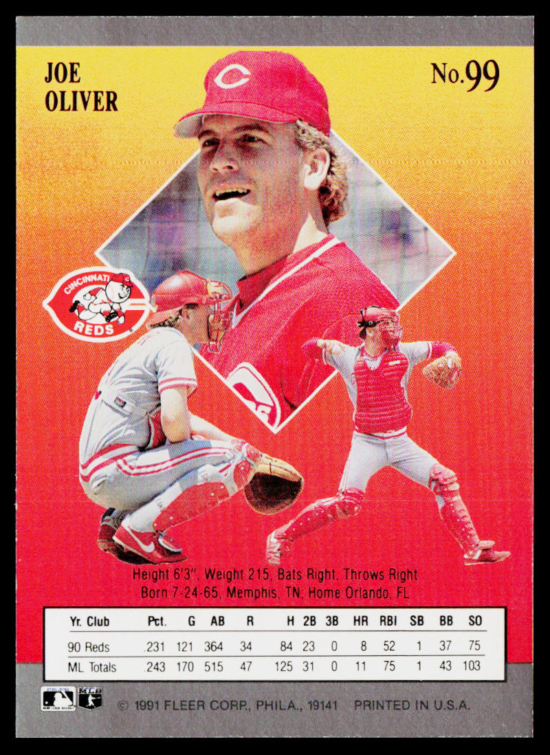Joe Oliver 1991 Ultra #99 Cincinnati Reds