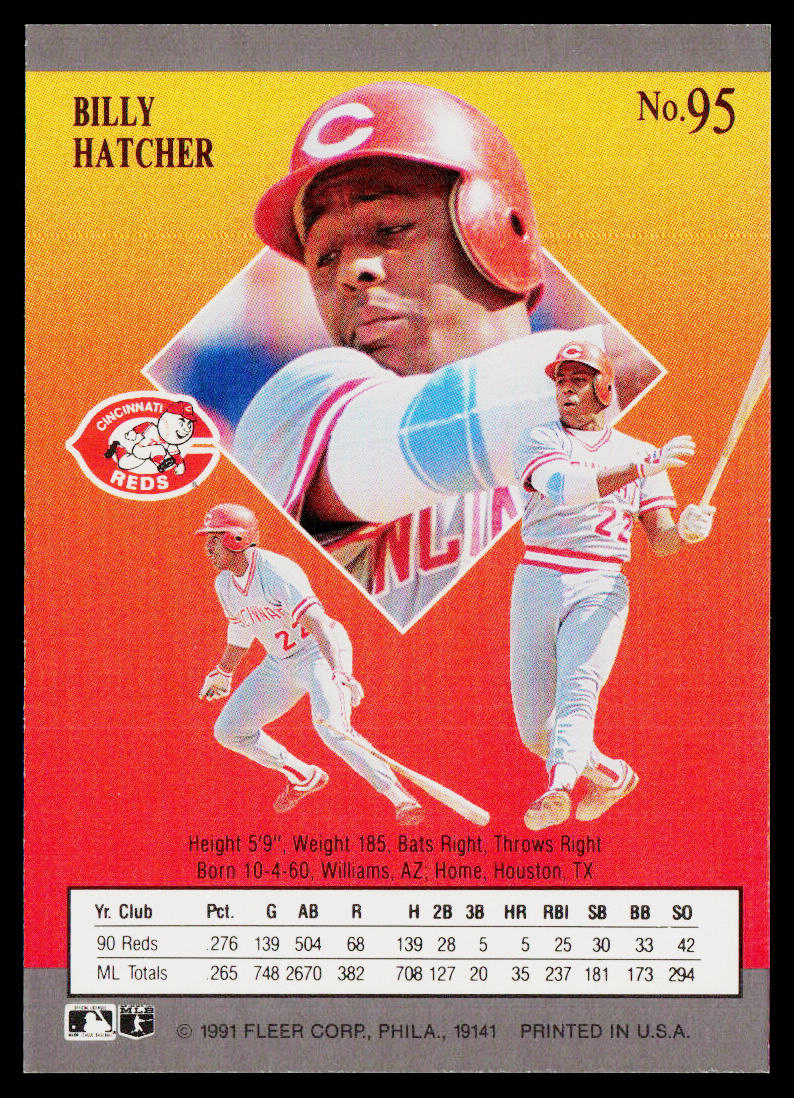 Billy Hatcher 1991 Ultra #95 Cincinnati Reds