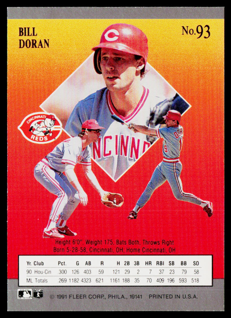 Bill Doran 1991 Ultra #93 Cincinnati Reds