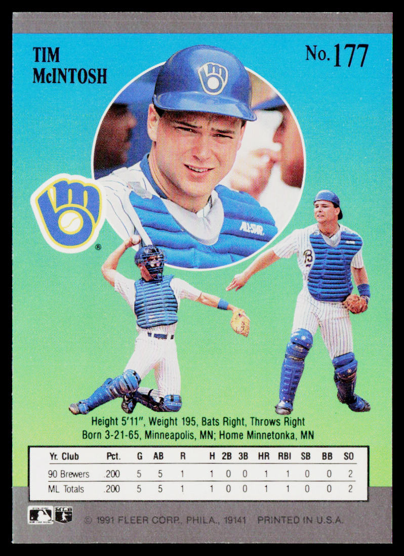 Tim McIntosh 1991 Ultra #177 Milwaukee Brewers