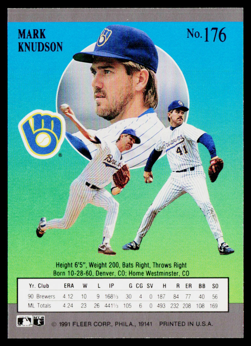Mark Knudson 1991 Ultra #176 Milwaukee Brewers