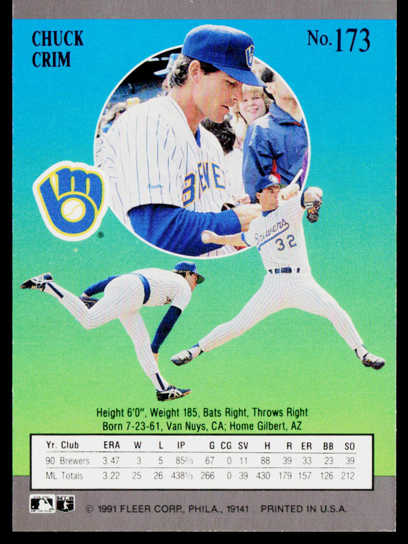 Chuck Crim 1991 Ultra #173 Milwaukee Brewers