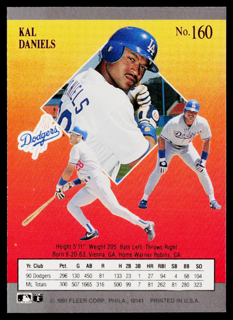 Kal Daniels 1991 Ultra #160 Los Angeles Dodgers