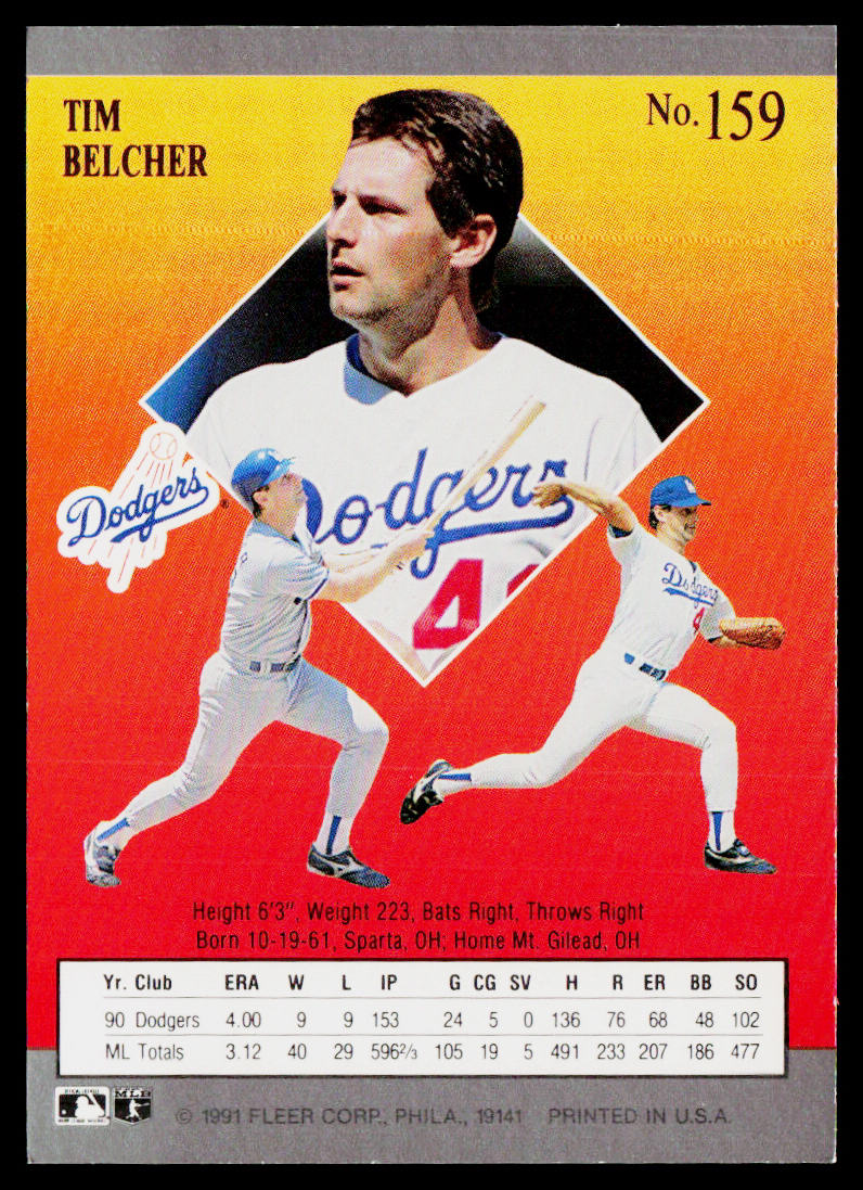 Tim Belcher 1991 Ultra #159 Los Angeles Dodgers