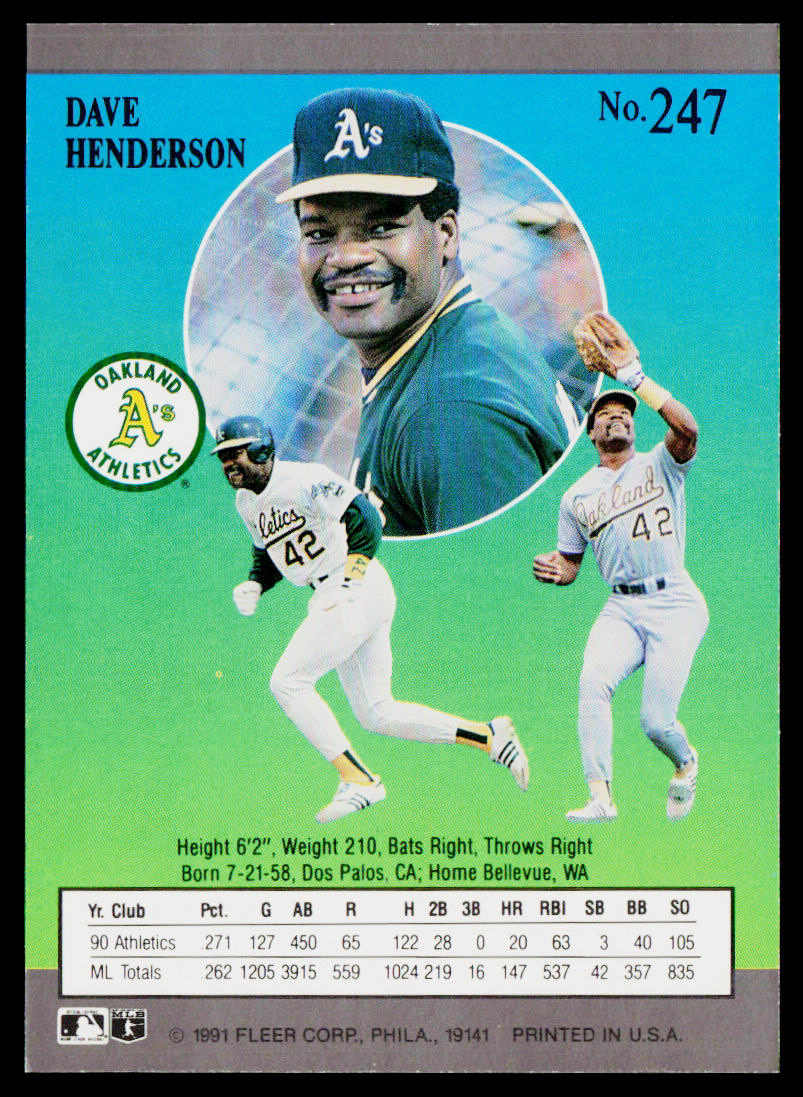 Dave Henderson 1991 Ultra #247 Oakland Athletics