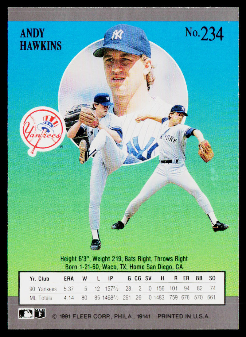 Andy Hawkins 1991 Ultra #234 New York Yankees