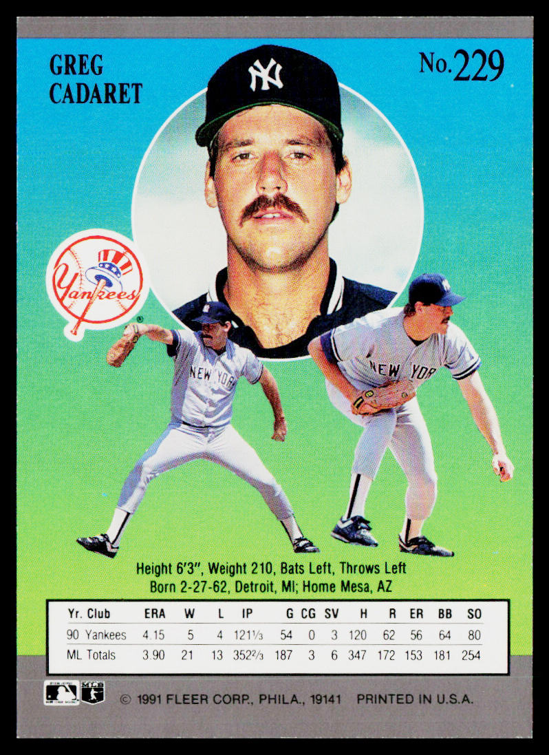 Greg Cadaret 1991 Ultra #229 New York Yankees